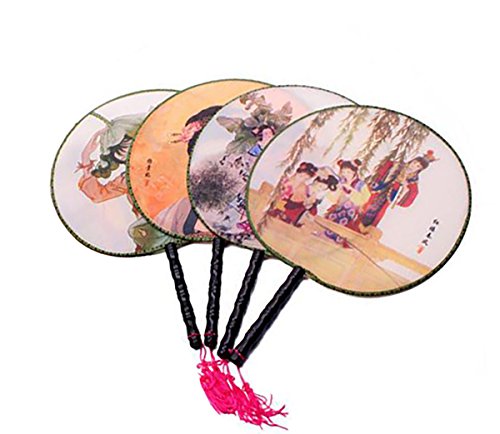 Fodattm 세트 4 Round Chinese Ancient Hand Fan 클래식 팰리스 Paddle