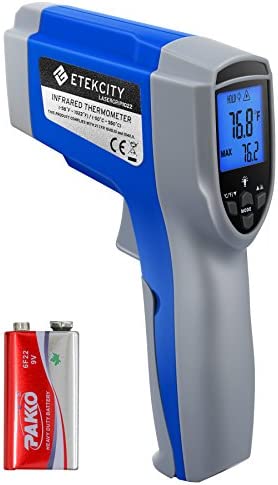 Etekcity Infrared Thermometer 1025D (Not for Human) Dual Laser Temperature Gun-58℉~1022℉ (-50℃~550℃) with Adjustable Emissivity, Non-Contact Voltage Tester (NCV), Standard Size, Yellow & Gray