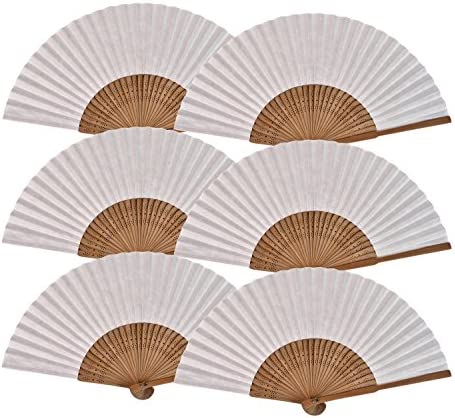 Salutto 6Pcs 폴딩 Paper Hand Fan Bamboo Handheld Dancing Wedding 선물 Party Home Office DIY Decor Mix-Color
