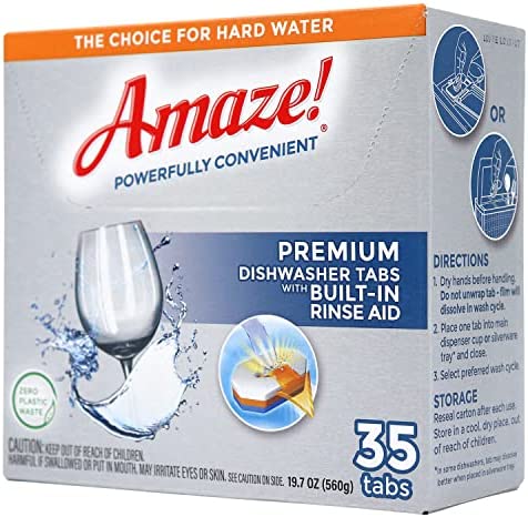 Amaze! Premium All-in-One Dishwasher Tablets - Powerful Hard Water Performance (1 Case of 12 Packs - 420 Count)