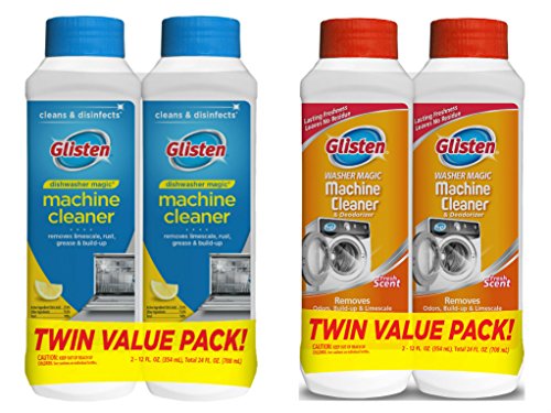 Glisten Dishwasher Magic Machine Cleaner and Disinfectant 2-Pack and Washer Magic Washing Machine Cleaner and Deodorizer 2-Pack