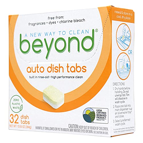 Beyond Natural Dishwasher Tablets - Fragrance & Dye Free - ZERO PLASTIC WASTE - Certified Biobased (1 Box of 32)