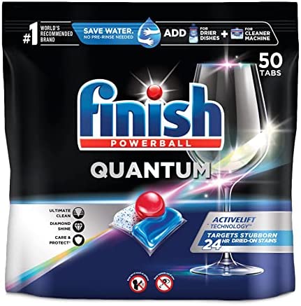 Finish - Quantum with Activblu Technology - 50ct - Dishwasher Detergent - Powerball - Ultimate Clean and Shine - Dishwashing Tablets - Dish Tabs-(Packaging May Vary)