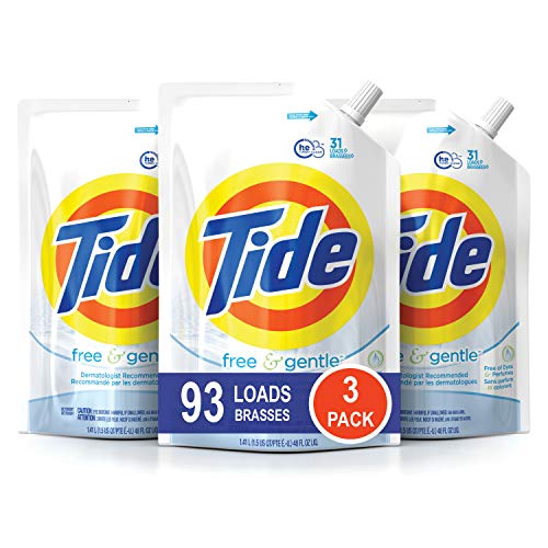 세탁세제 Tide Free Gentle HE Laundry Detergent팩 3 Smart Pouches Unscented 하이포알러제닉 Sensitive Skin 93 Loads