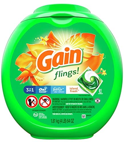 세탁세제 Gain flings Laundry Detergent Pacs plus Aroma Boost Island Fresh Scent HE 호환가능 81 Count Packaging May Vary
