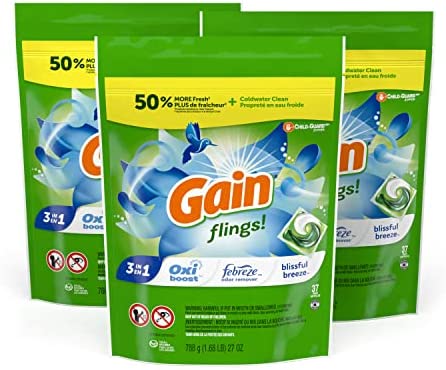Gain flings! Laundry Detergent Soap Pods, High Efficiency (HE), Blissful Breeze Scent, 96 Count