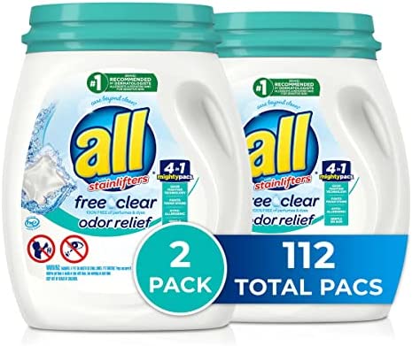 세탁세제 All Mighty Pacs Laundry Detergent Free 클리어 Odor Relief Tub 56 Count