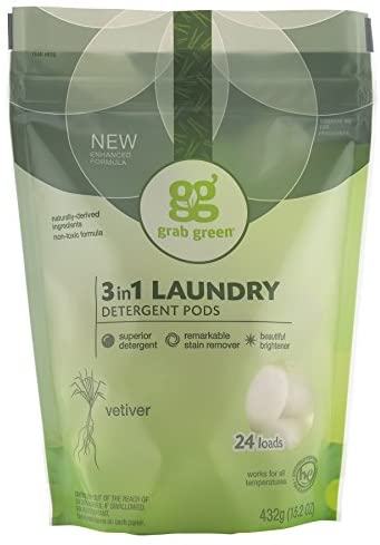 Grab Green 3-in-1 Laundry Detergent Pods, 132 Count, Lavender Vanilla Scent, Plant and Mineral Based, Superior Cleaning Power, Stain Remover, Brightens Clothes