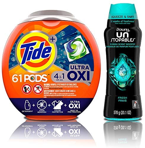 Tide PODS 4 in 1 Ultra Oxi Laundry Detergent Soap PODS, High Efficiency (HE), 61 Count