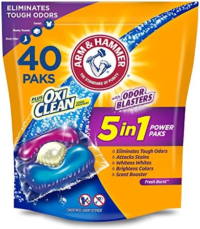 Arm & Hammer Plus OxiClean With Odor Blasters LAUNDRY DETERGENT 5-IN-1 Power Paks, 40CT (Packaging may vary)