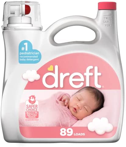 Dreft Stage 1: Baby Laundry Detergent Liquid Soap Eco-Box, Natural for Newborn, or Infant, Ultra Concentrated HE, 96 Loads - Hypoallergenic for Sensitive Skin
