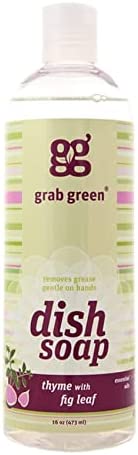 Grab Green Naturally-Derived, Biodegradable Liquid Dish Soap, Fragrance Free, 16 Ounce Bottle