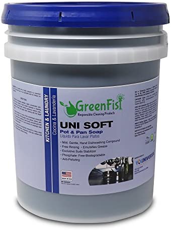 GreenFist Dish Soap Professional Detergent Liquid Refill Blue Pot & Pan Dish-Wash - Light or Heavy Use, 128 Ounce (1 Gallon W/ Sponge & Pump)