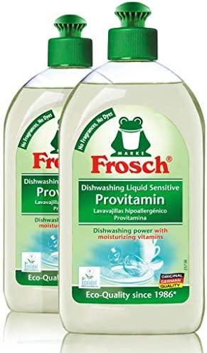 Frosch Natural Unscented Sensitive Provitamin Dish Soap, Vegan Hand Dishwashing Detergent, Free and Clear, 500 ml (Pack of 2)