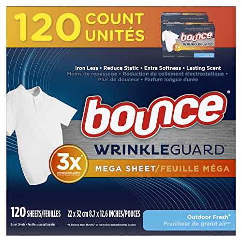 섬유유연제 Bounce WrinkleGuard Mega Dryer Sheets Fabric Softener Wrinkle Releaser Outdoor Fresh Scent 120 Count팩 2 60 Count Each
