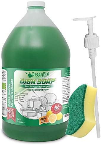 GreenFist Green Dish Soap [ Lemon Scent ] Manual Pot & Pan Professional Detergent Liquid Refill Pot & Pan Dish-Wash - Light or Heavy Use , 128 ounce ( 1 Gallon)