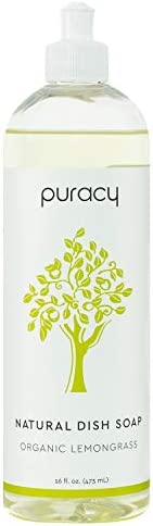 Puracy Natural Dish Soap Refill, Gently Scented with Organic Lemongrass, Skin-Softening Plant-Based Liquid Dishwashing Detergent Soap, Clean-Rinsing Water-Sheeting Formula, 48 Ounce