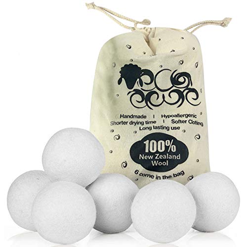 Wool Dryer Balls, Reusable, Natural, Hypoallergenic Fabric Softener by Eco Ewe 6-Pack, XL Premium