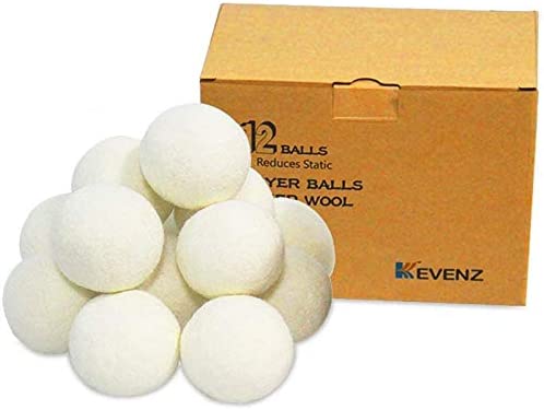 12-Pack Kevenz XL Premium Australian Wool Dryer Balls,Reusable Organic Natural Fabric Softener and Static Reducer Ball (White,12-Pack)