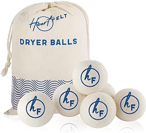 Heart Felt Wool Dryer Balls (6 Pack XL) Pure New Zealand Wool, No Cheap Fillers, Natural Reusable Non-Toxic Fabric Softener, Reduces Drying Time