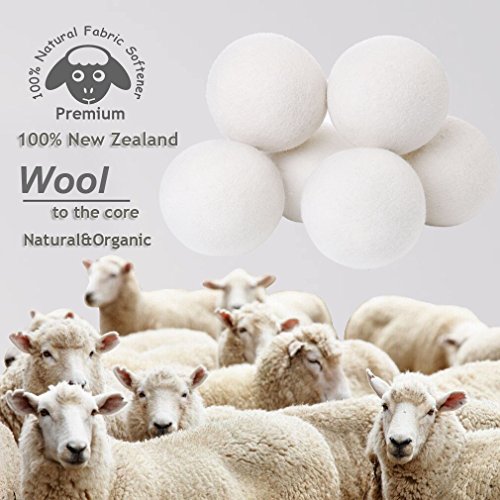 Wool Dryer Balls Organic XL 6-Pack,100% Natural Fabric Softener Reusable,Baby Safe & Hypoallergenic,Reduce Wrinkles & Drying Time, Chemical Free Handmade,Premium New Zealand Wool Unscented