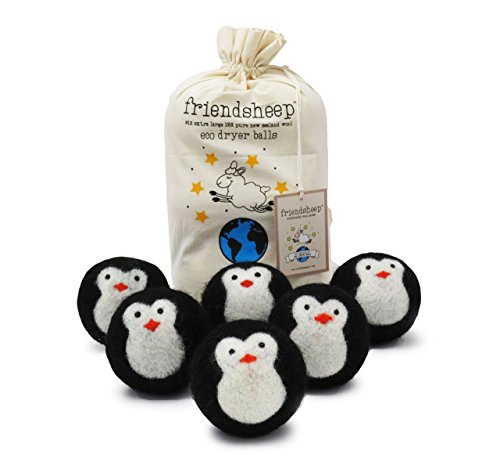 건조기 필수품 드라이어볼 Friendsheep Wool Dryer Balls Organic Fair Trade Reusable Fabric Softener Extra Large 6팩 매트 Penguin - Cool Friends