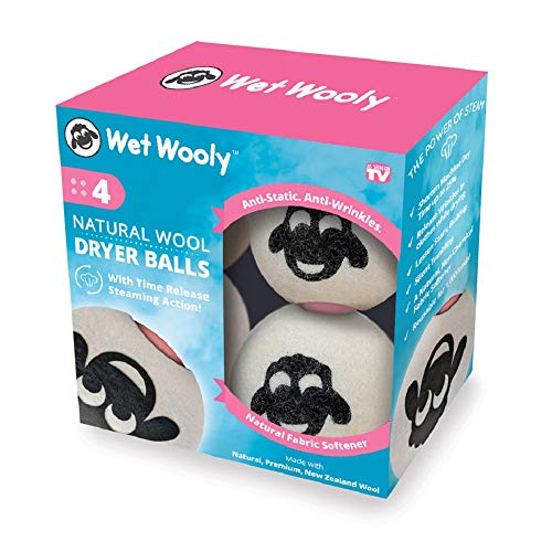 Wet Wooly Steaming Dryer Balls with Natural New Zealand Wool and Time Release Sponge for Wrinkle Free Clothes Drying and Designed for Sensitive Skin, 2 Pack, White