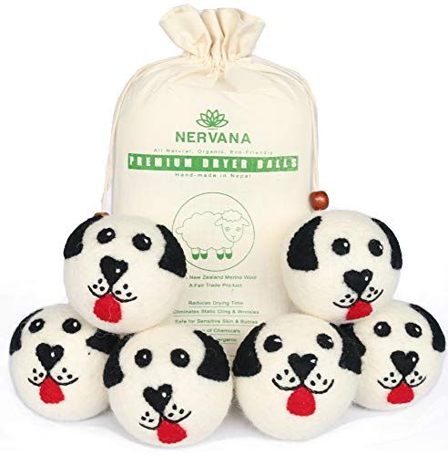 Organic Wool Dryer Balls - Dogs 6 XL Premium Quality Reusable Natural Fabric Softener, 100% Hand Made, New Zealand Merino Wool, Pack of Dogs, Fair-Trade