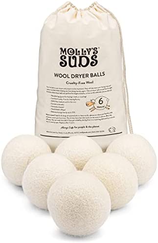 Mollys Suds Wool Dryer Balls | XL, Premium Organic Fabric Softener, Hypoallergenic, Hand-Felted, Reusable, Reduce Drying Time | White, Set of 6