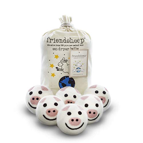 건조기 필수품 드라이어볼 Friendsheep Wool Dryer Balls 6팩 XL Organic Premium Reusable Cruelty Free Handmade Fair Trade No Lint Fabric Softener Pig - Piggy Band