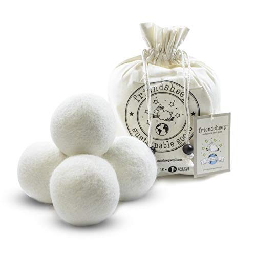 건조기 필수품 드라이어볼 Wool Dryer Balls Friendsheep 4팩 XL Organic Premium Reusable Cruelty Free Handmade Fair Trade No Lint Fabric Softener White