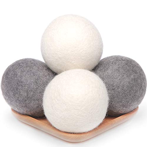 건조기 필수품 드라이어볼 Wool Dryer Balls 4팩 XL 2.96inch Premium New Zealand Laundry Organic Natural Fabric Softener Baby Safe Reduce Wrinkles Save Drying TimeWhite & Grey