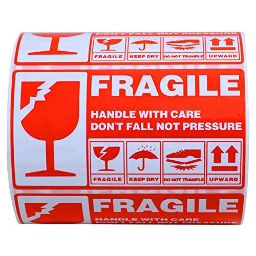 Hybsk 6x3-1/2 inch Handle 케어 Stickers Fragile Do Not Fall Pressure Adhesive Label 100 Per Roll