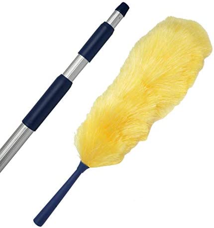 High Ceiling Cobweb Duster and Pole | Ceiling Fan Cleaner Extendable Duster | Nylon Telescoping Long Handle Extension Duster For Cleaning Spider Webs | Lightweight, 3-Stage Aluminum Pole