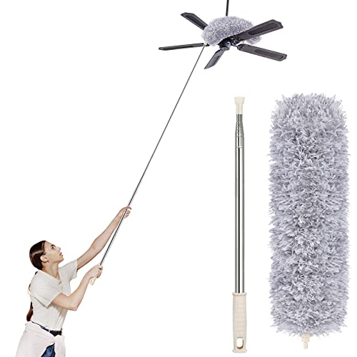 Microfiber Duster with Extension Pole 30 to 100, Bendable Washable High Reach Duster for Cleaning Ceiling Fan, Furniture, Car