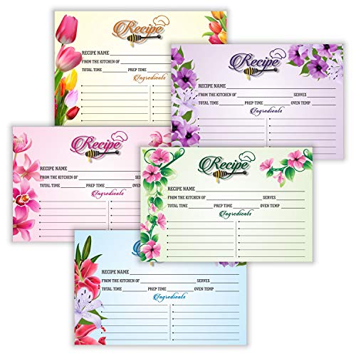 PARTH IMPEX Recipe Cards - (Pack of 50) 4x6 Double Sided, Floral Cards for Family Recipes, Wedding Shower, Bridal Shower, Baby Shower, Housewarming Gifts