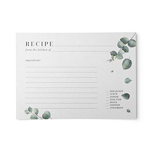 Eucalyptus Recipe Cards from Dashleigh, 48 Cards, 4x6 inches, Vintage Sage Green and Grey, Water-Resistant and Double-Sided