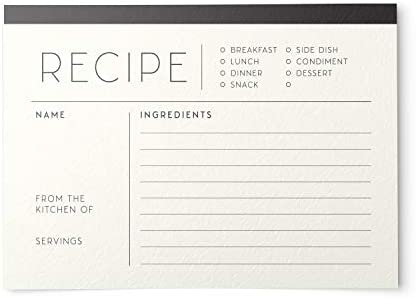 48 Water Resistant Ivory Recipe Cards, Simple & Modern, Double-Sided, Multi-Colors (Ivory & Black)