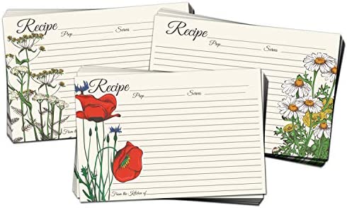 60 Pack 4x6 Double Sided Floral Recipe Cards | Blank Vintage Retro Elegant Flower Garden | Large Easy-Write Card Stock | Wedding Bridal Shower Gift