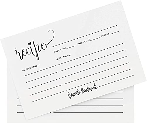 Bliss Collections Recipe Cards, Heart Script, Double-Sided Cards for Family Recipes, Wedding Showers, Bridal Showers, Baby Showers and Housewarming Gifts, 4x6 (50 Cards)