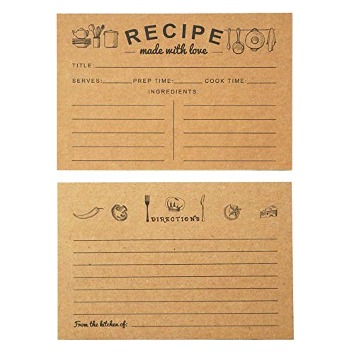 RXBC2011 Recipe Cards Kraft Blank Double-Sided Family Recipes for Wedding Bridal Shower 4 x 6 Inches (Pack of 50)