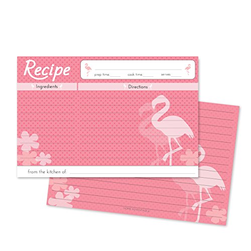Home Advantage Pink Flamingo Design Set Double Sided Family 4x6 Recipe Cards, Set of 50