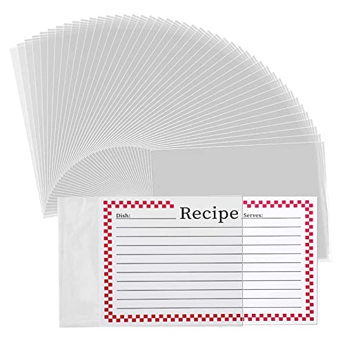 Recipe Card Protectors Hard Plastic - 48 Pcs Vinyl Card Protectors Sleeves for Cookbook - Clear Plastic Sheet Protectors for Recipe Cards - Recipe Book Holder Stand for Kitchen and Photocard Holder