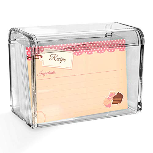 Modern Innovations Acrylic Recipe Holder - Shatterproof Recipe Box - Clear Acrylic Recipe Box with Hinged Lid and Easy Viewing Slit - Clear Holder for Recipe Cards, Business Cards, Notepads