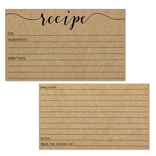 Recipe Cards - Size 3x5 - Small Kraft Brown Lined Kitchen Note Card for Recipe Box - Set of 50