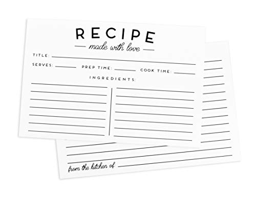Set of 50 Premium Recipe Cards - 4x6 Double Sided - Black and White Modern Style