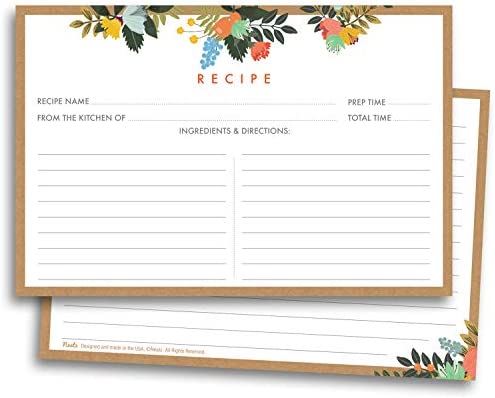 Neatz Floral Recipe Cards - 50 Double Sided Cards, 4x6 inches. Thick Card Stock