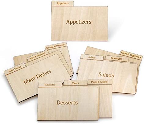 Prosumers Choice Real Wood Recipe Organizer Categorized by Specialty, for 4x6 Inch Cards
