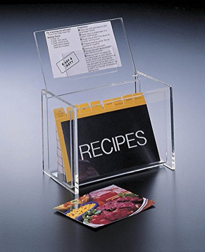 Acrylic Lucite Recipe Box Holder with Lid display Box and Recipe Cards 5 x 3 by Huang Acrylic