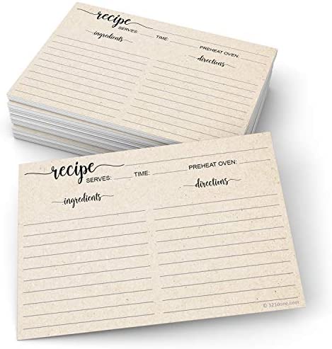 321Done Recipe Cards 4x6 Tan Simple Script, 50-Pack, Made in USA, Double-Sided Thick Cardstock, Cute Vintage Rustic Kraft Look for Bridal Shower Wedding Housewarming Gift